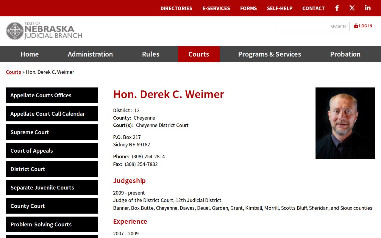 Nebraska Judicial Branch District 12 judge directory