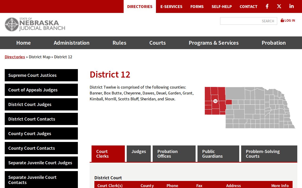 Nebraska Judicial District 12 map and court personnel information