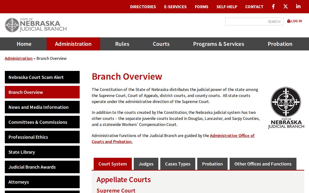 Nebraska Judicial Branch overview for court jurisdiction