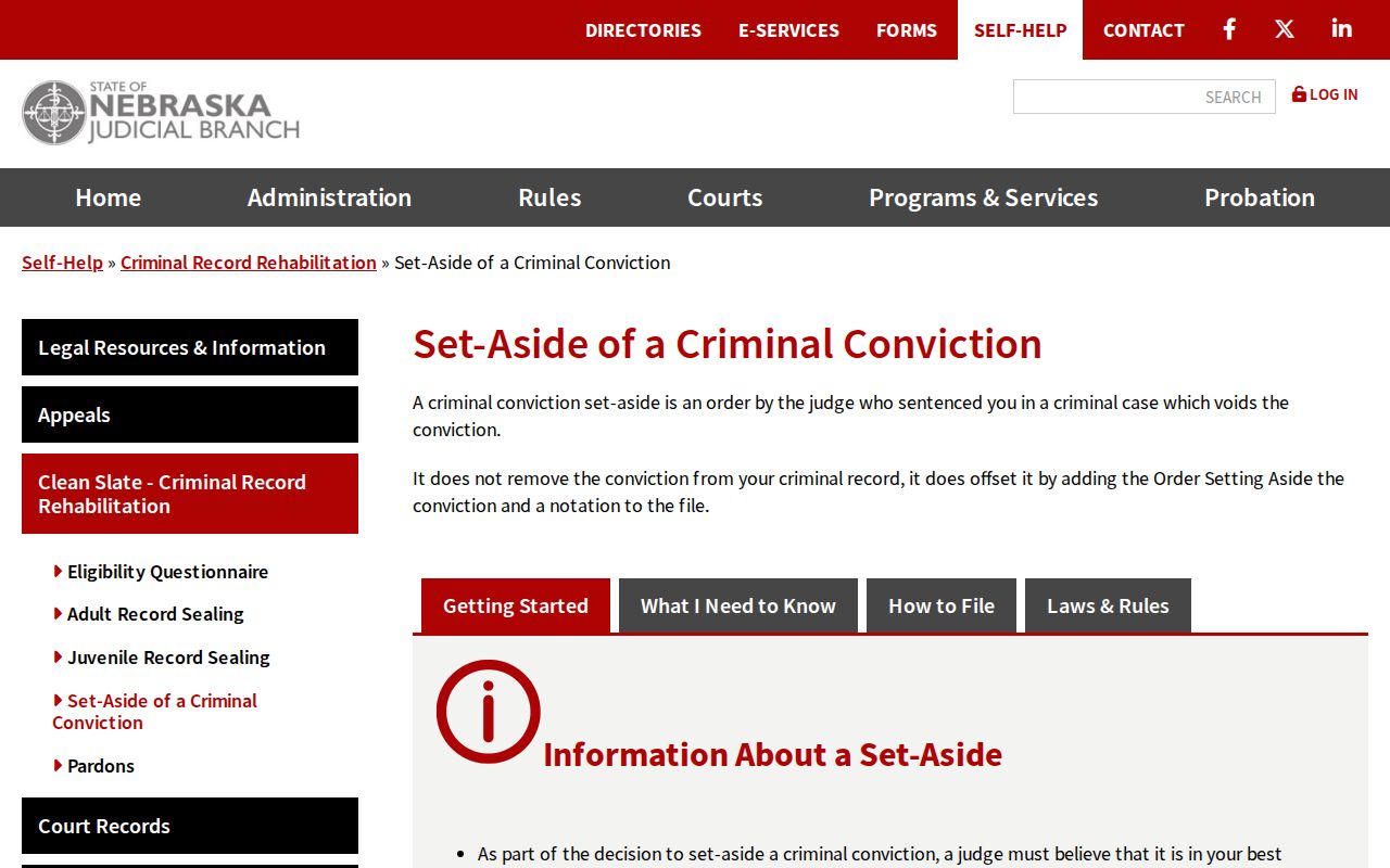 Nebraska criminal conviction set-aside self-help resource
