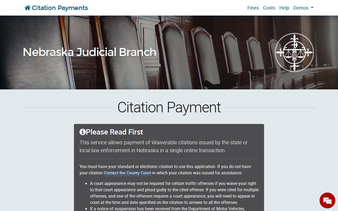 Deuel County eligible traffic citation payment route in Nebraska court system