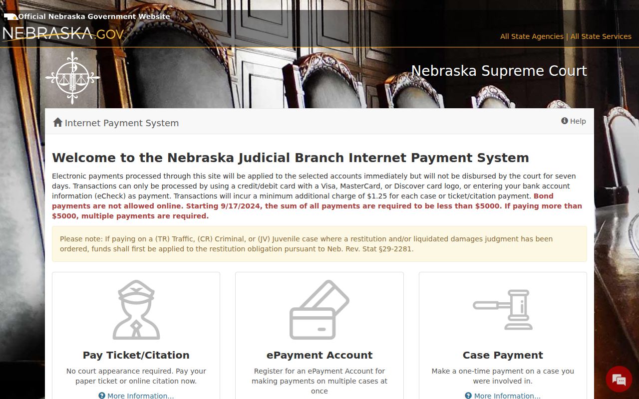 Deuel County traffic court ePayments system for eligible cases and tickets